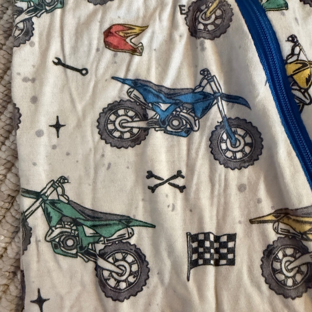 Baby Motorcycle Print Bamboo Pajamas - Blue Trim - Picture 2 of 2